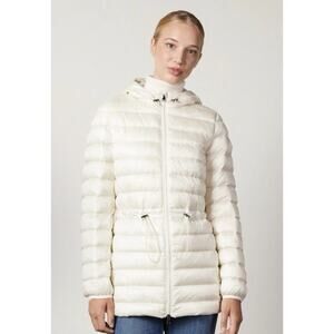 Falconeri Short Quilted Jacket with Hood and Drawstring Ivory Womens Sz XS $1250